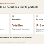 Schéma de vérification d’un support : dimensions du châssis, emplacement des appuis puis encombrement du poste complet.